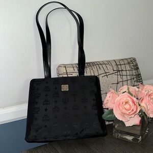 💯Authentic MCM Vicetos monogram Shoulder Bag Nylon Black